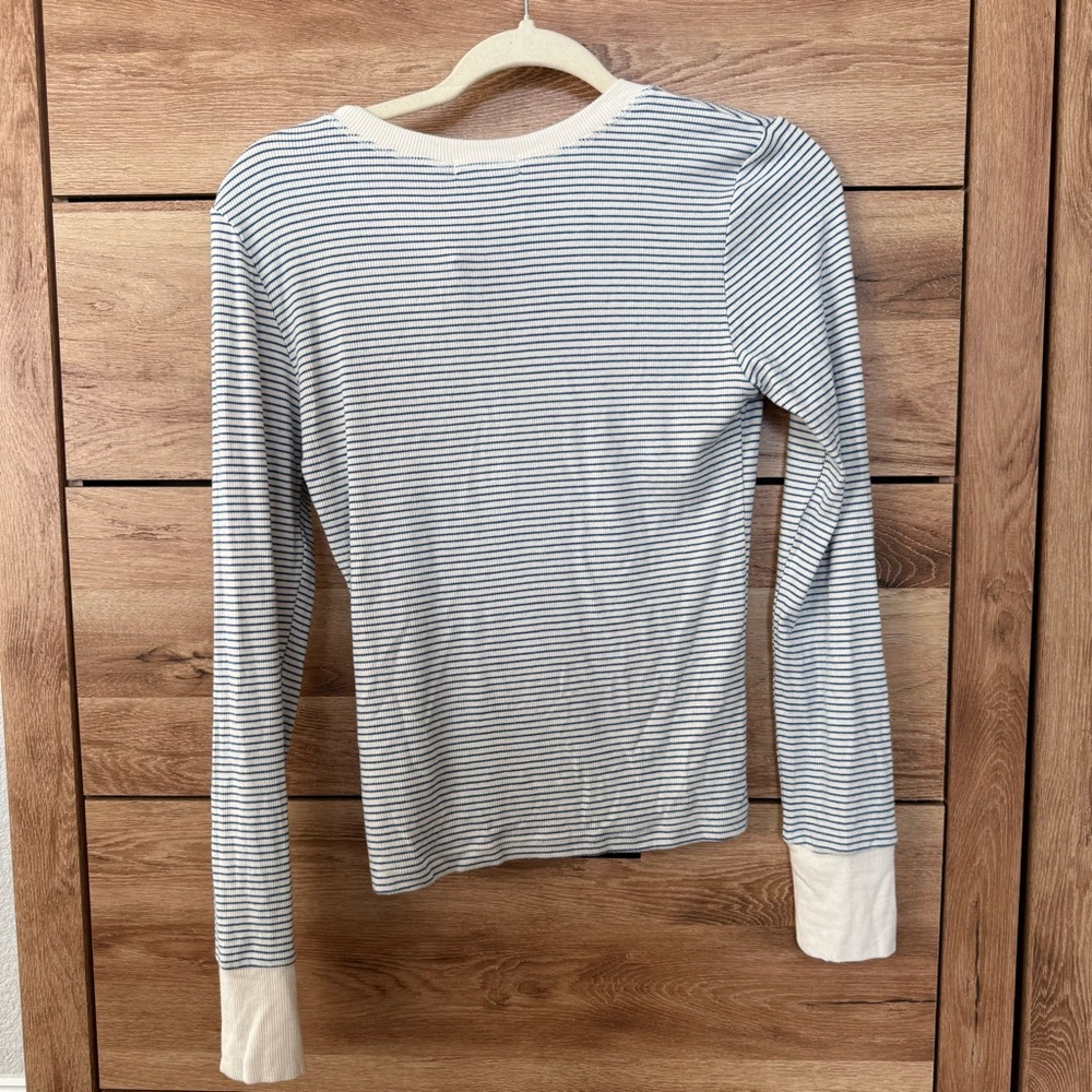 Z Supply Cream and Gray Striped Long Sleeve Henley - Picture 3 of 3
